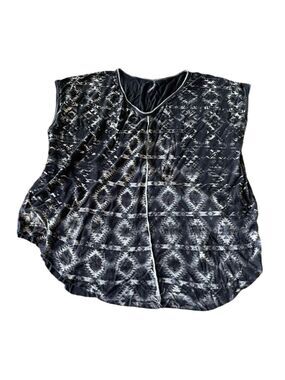 Edista Black Patterned Cap Sleeve Shirt XL